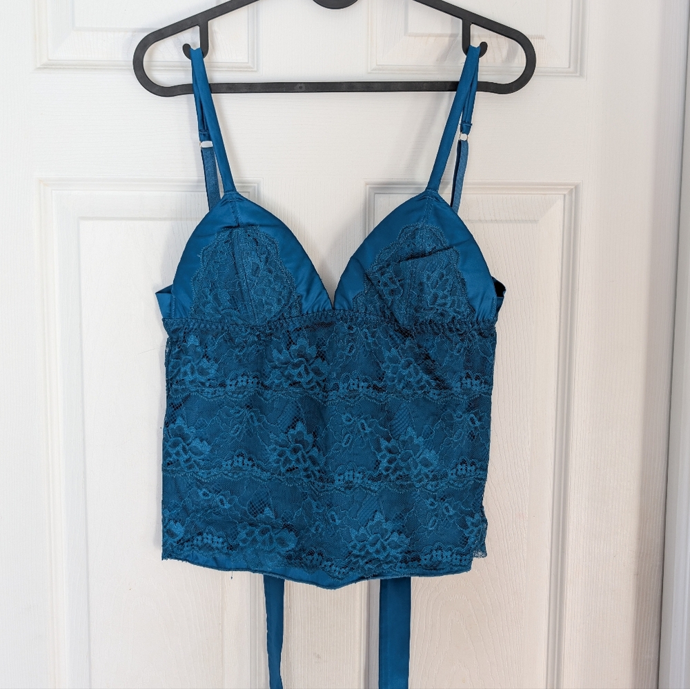 Blush Teal Satin And Lace Comisole Party Top